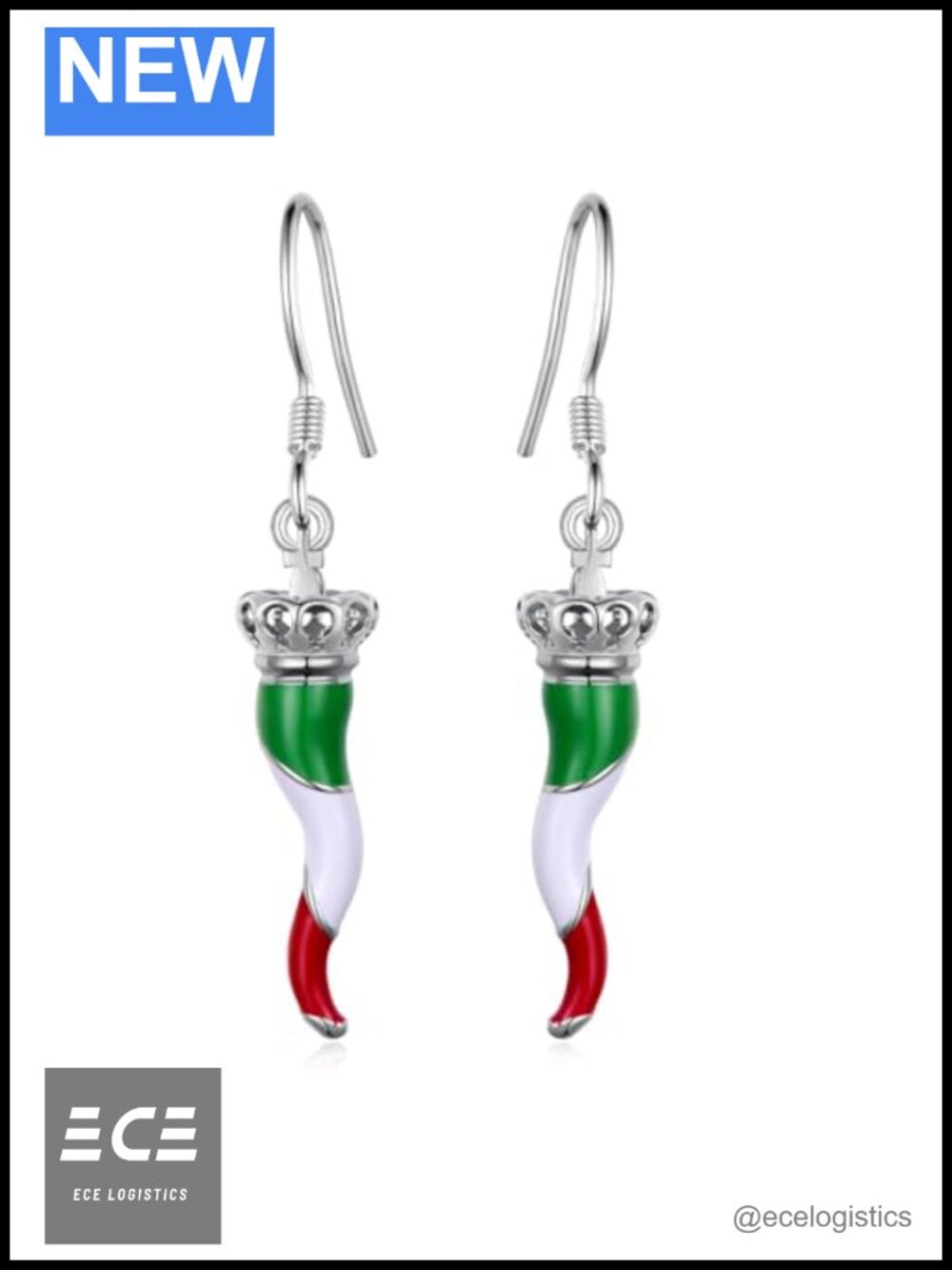 Italian Horn Earrings 925 Sterling Silver Dangle Drop Jewelry Gift for Women